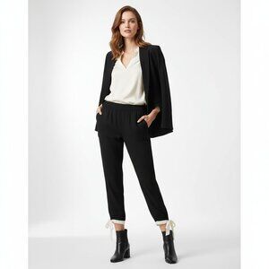 Harlyn Anthropologie Black Tapered Ankle Pants L Feminine Soft Girl Ribbon Bow